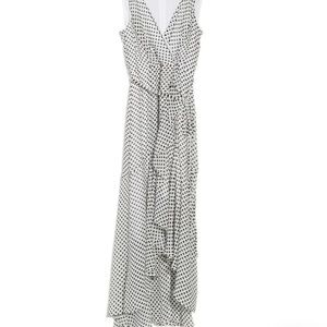 Gabby Skye Surplice Neck Sleeveless Polka Dot Print Chiffon High Low Dress. NWT